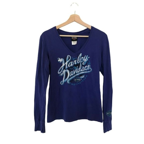 harley davidson Tops - HARLEY DAVIDSON Long Sleeve V-Neck Purple Motorcycle Shirt Women's Medium